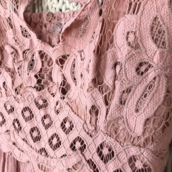 Free People boho Gypsy flowy pink lace mini dress sz Small - Picture 7 of 11